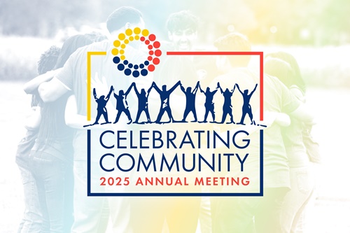 shcu annual meeting A semi-transparent image of happy people in a huddle, with text overlaid that says Celebrating Community 2025 Annual Meeting